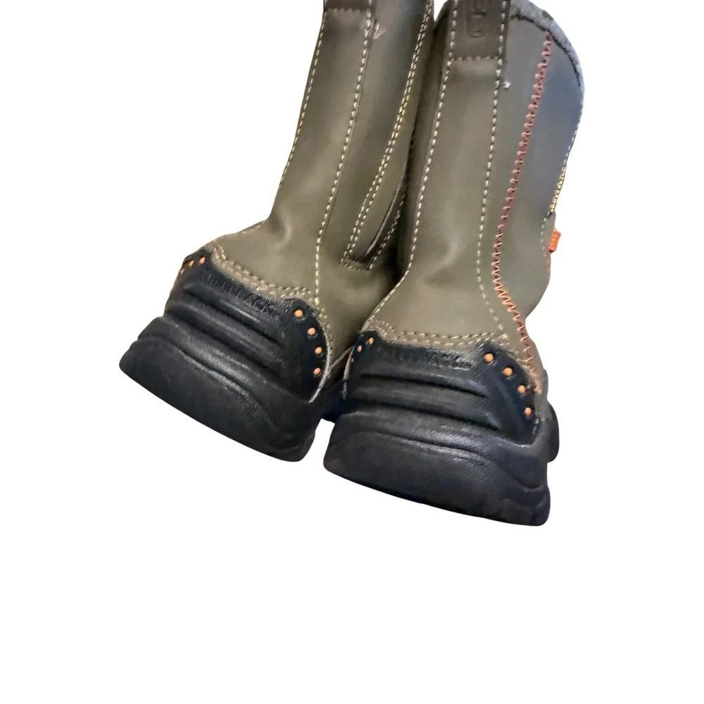 Keen Kid Quilted Winter Snow Boot Olive Green Orange Size 2 Toggle Waterproof